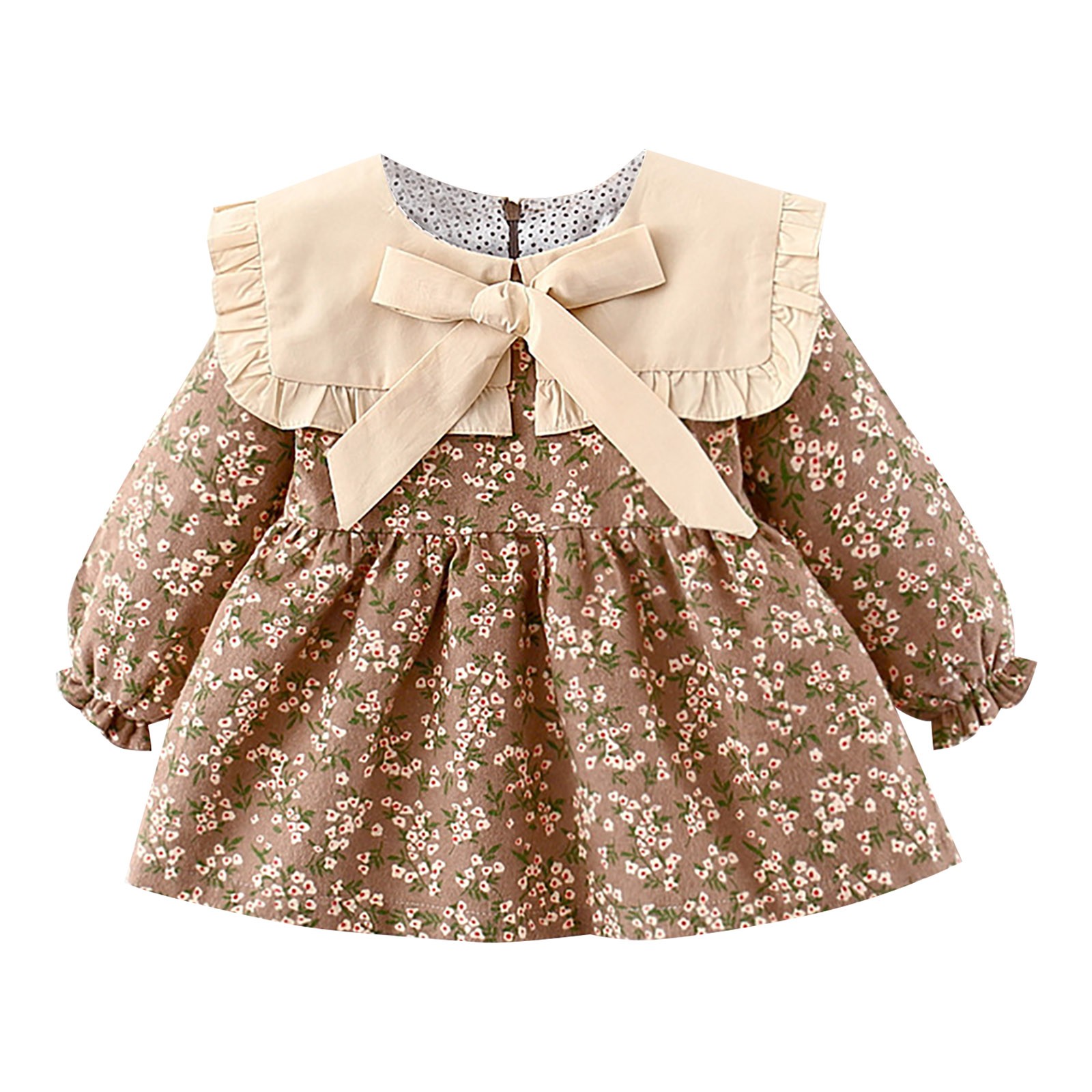 JSCDRPDWL Flower Girl Dress Girl's Winter Padded Crushed Floral Ruffle Sailor Dress Neckline Long Sleeve Flared Sleeve Long Princess Dress Toddler Clothes for Girls Yellow 2-3 Years